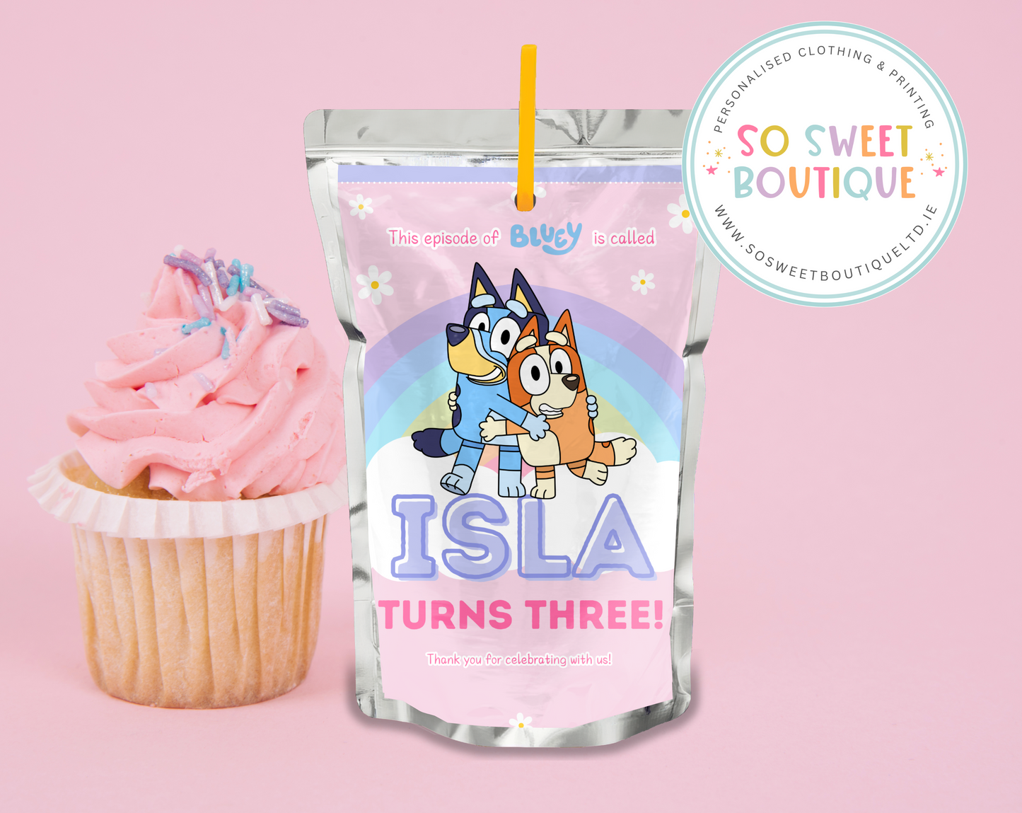 Pink Bluey Birthday Personalised Capri Sun Labels