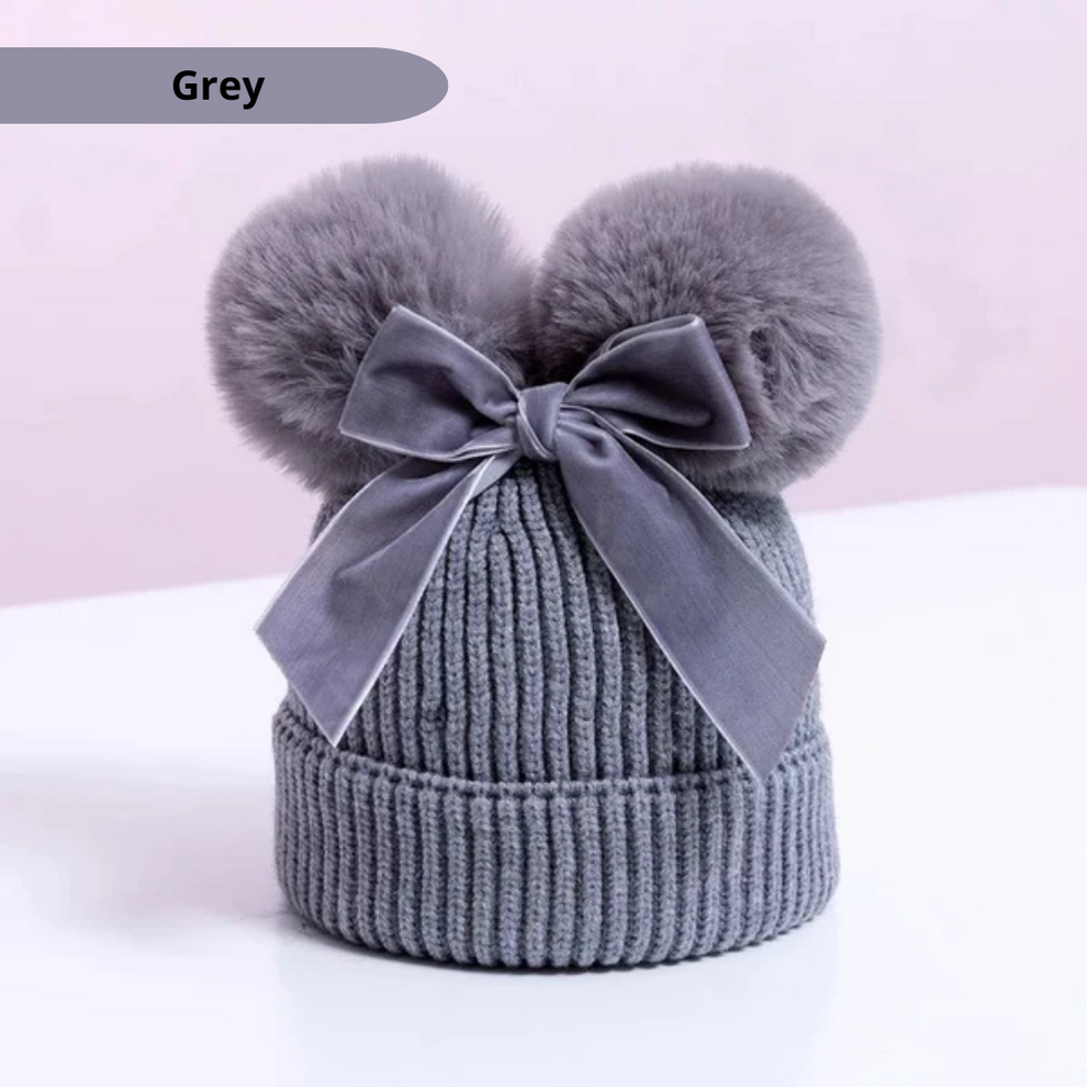 Baby|Junior Grey Personalised Pom Pom Hat