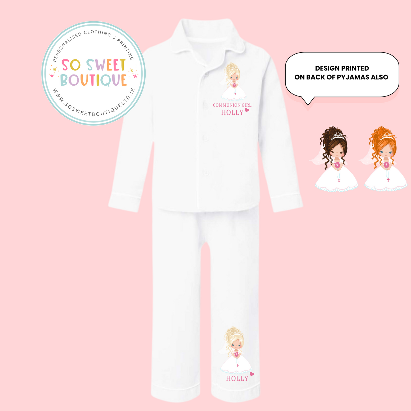 Communion Girl Upstyle Hair White Cotton PJs - SoSweetBoutiqueLtd