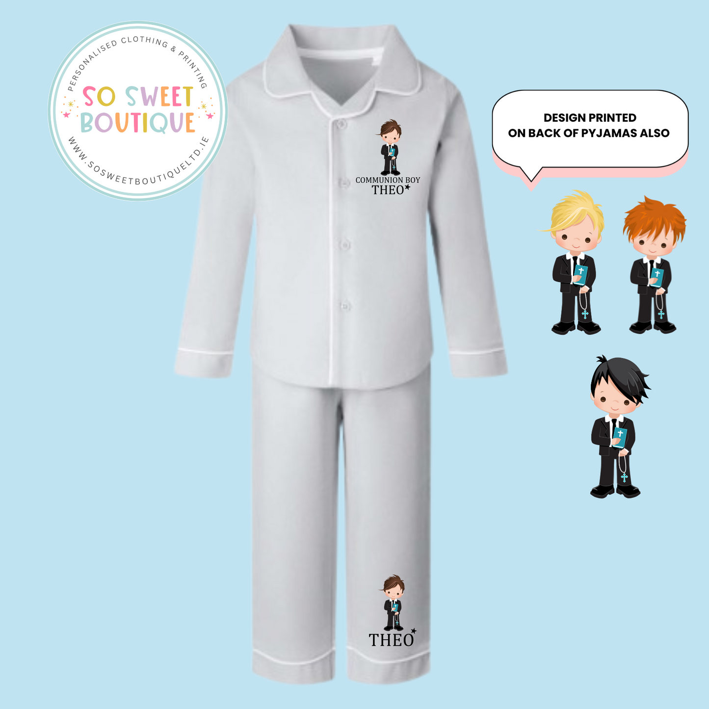 Communion Boy Frozen Grey Brushed Cotton PJs - SoSweetBoutiqueLtd