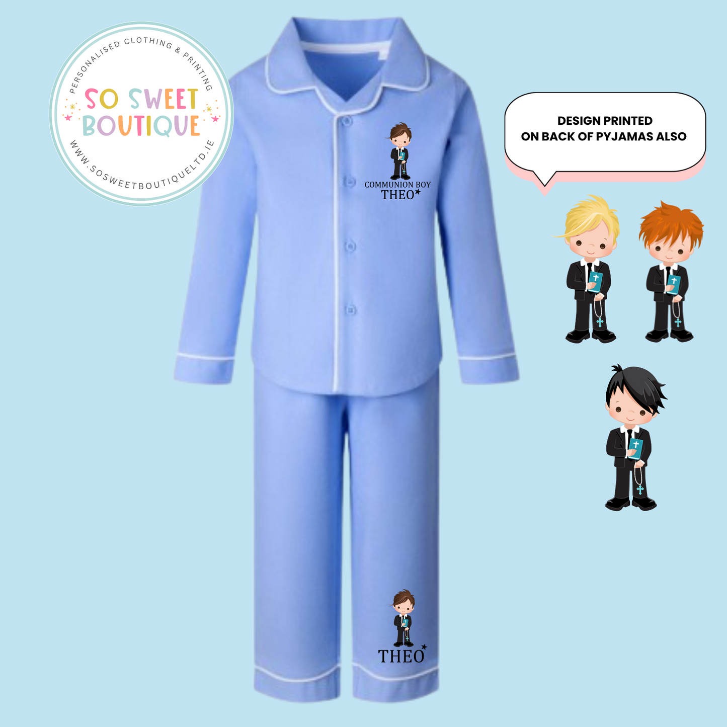 Communion Boy Blue Brushed Cotton Pyjamas - SoSweetBoutiqueLtd