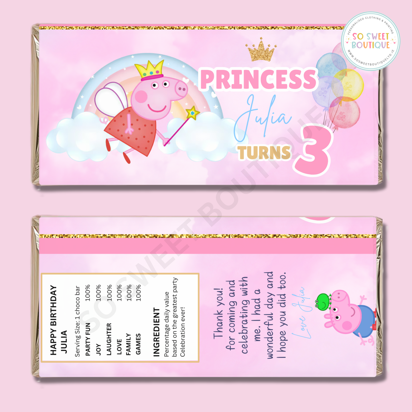 Peppa Pig Personalised 40g Milk Chocolate Bar