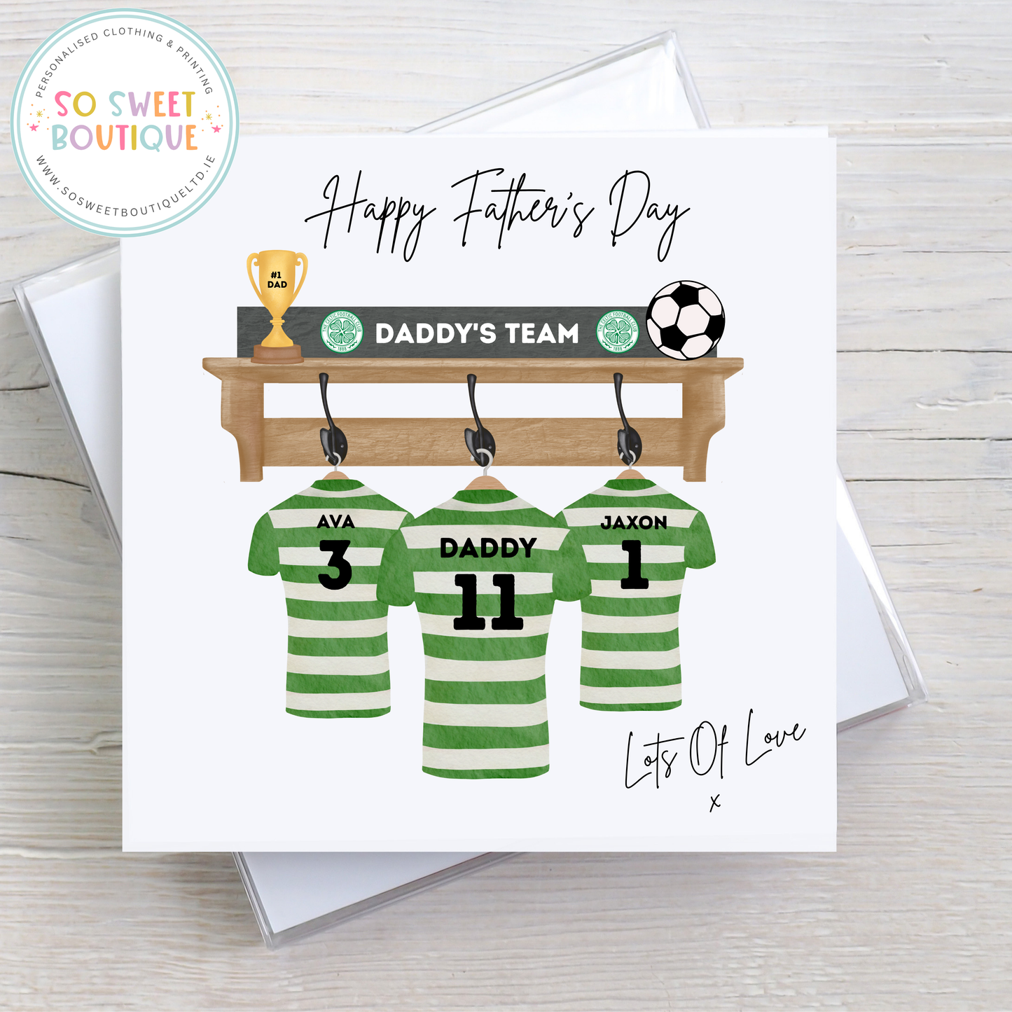 Green Stripe Jersey Football Team Personalised Father's Day Card