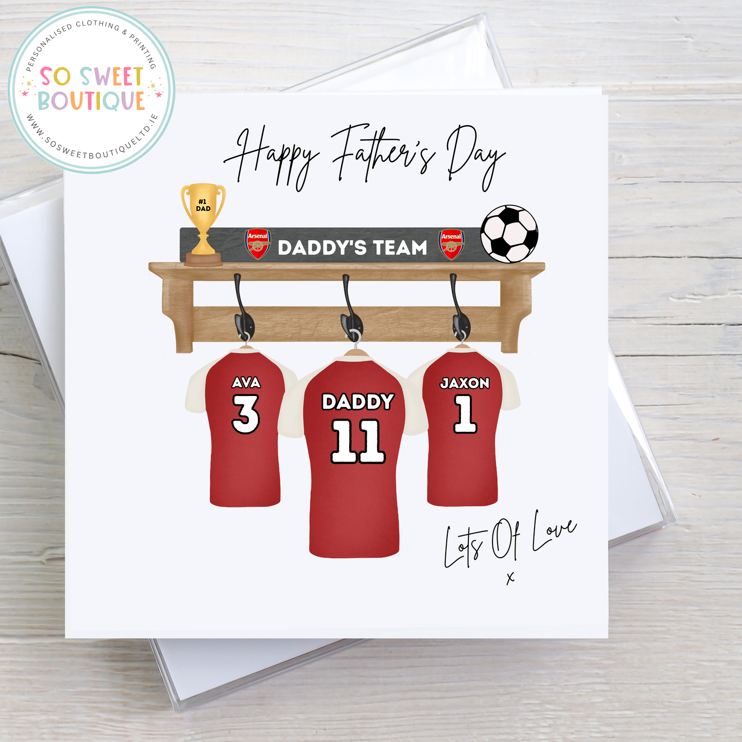 Red & White Jersey Football Team Personalised Father's Day Card