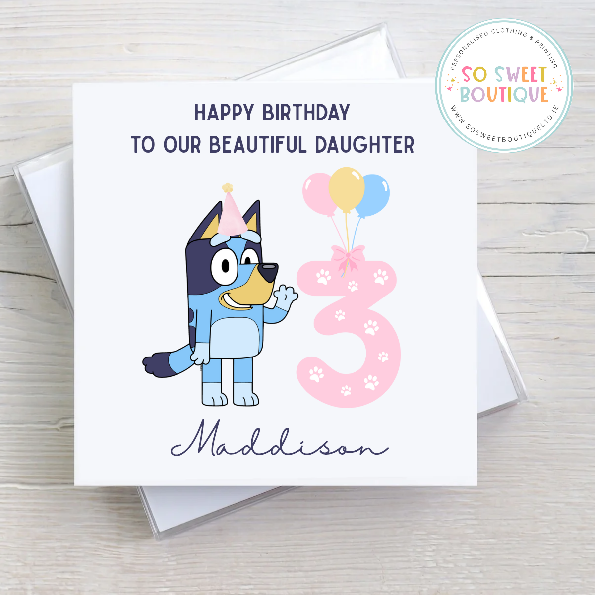 Bluey (Pink) Personalised Birthday Card
