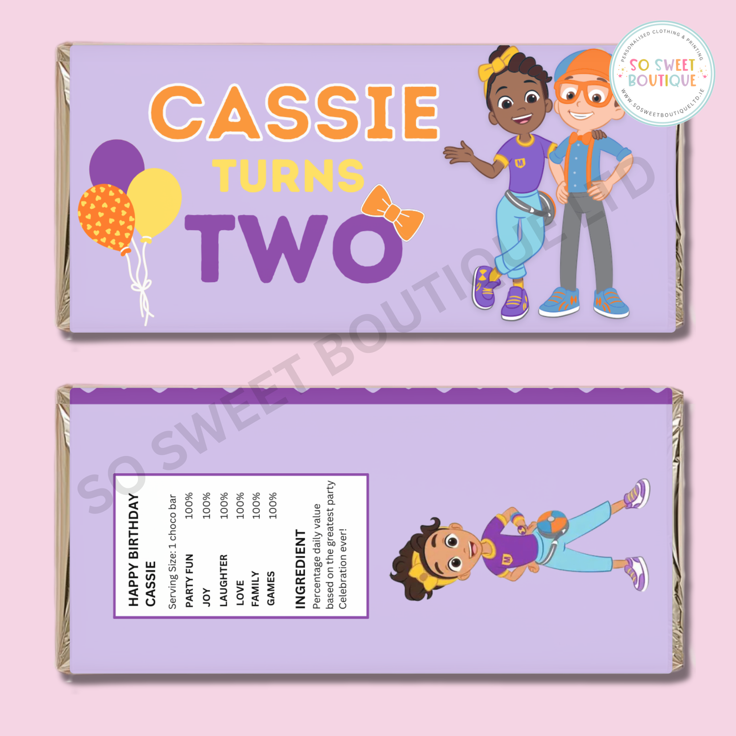 Blippi Personalised 40g Milk Chocolate Bars - 5 Pack - SoSweetBoutiqueLtd