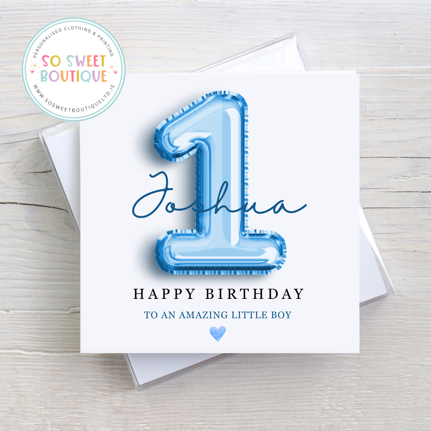 Blue Foil Balloon themed Personalised Birthday Card - SoSweetBoutiqueLtd
