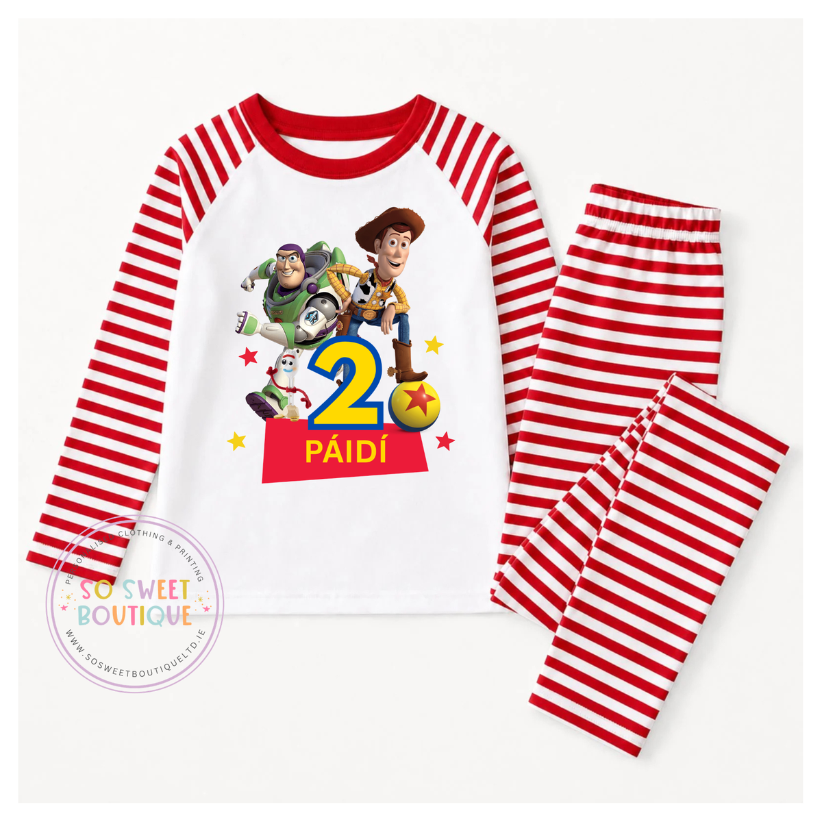 Toy Story personalised birthday pyjamas with “When I Wake Up” design in colourful character print