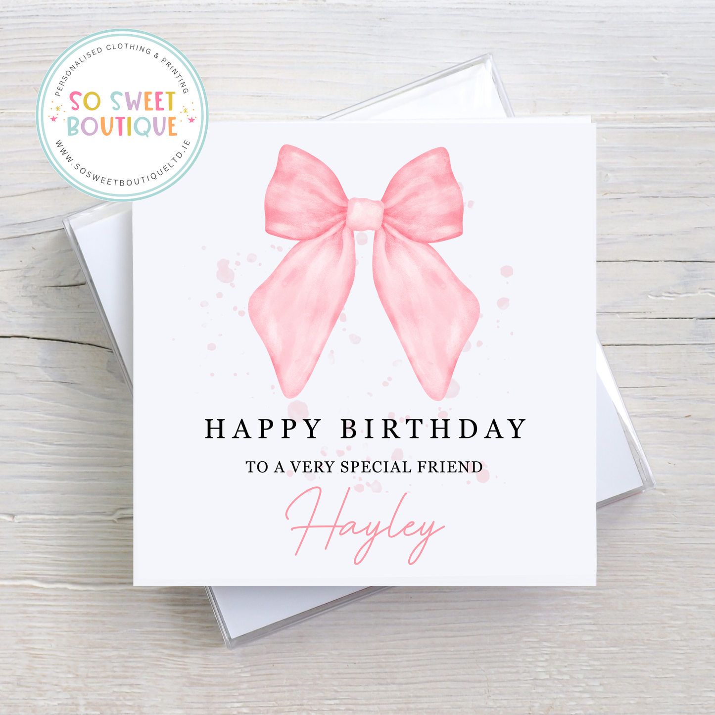 Bow themed Personalised Birthday Card - SoSweetBoutiqueLtd