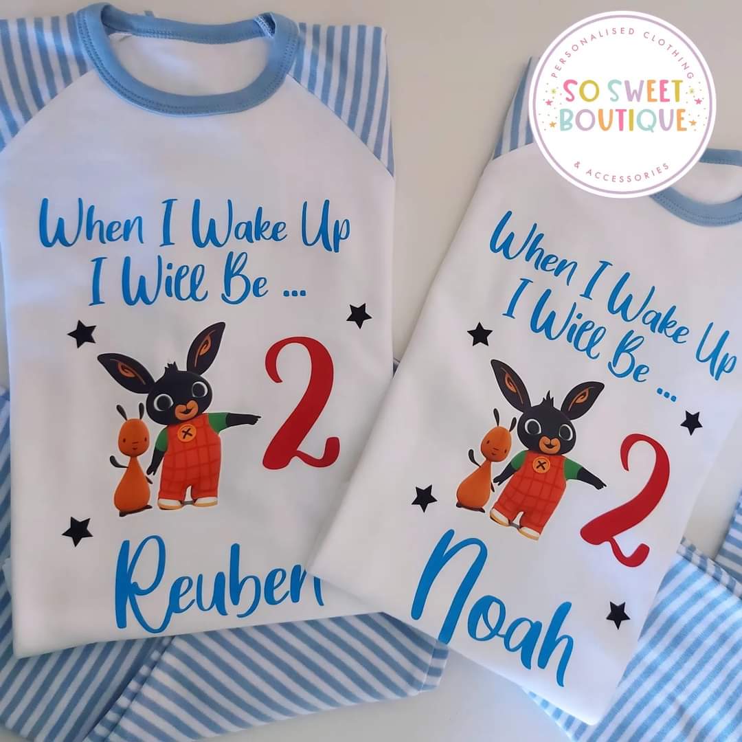 Bing Bunny personalized birthday pajamas by SoSweetBoutiqueLtd with colorful printed design and soft fabric for children.