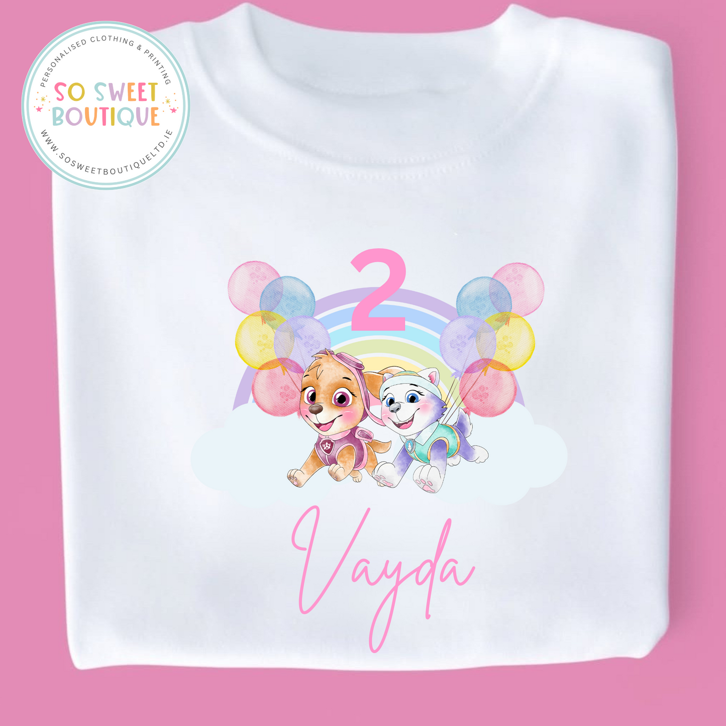 Skye & Everest Paw Patrol themed Birthday White T-Shirt