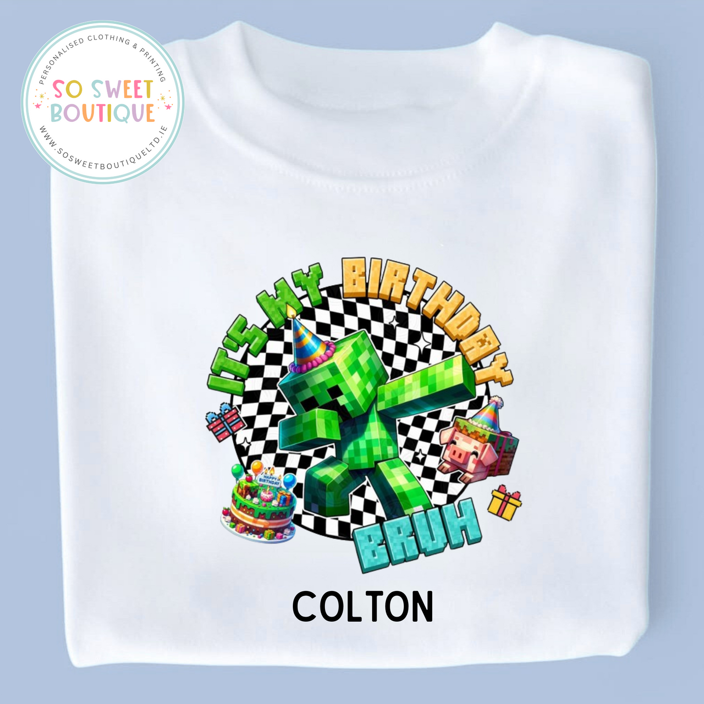 Minecraft themed Birthday White T-Shirt