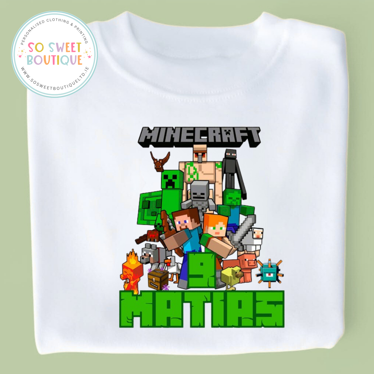 Minecraft themed Birthday White T-Shirt