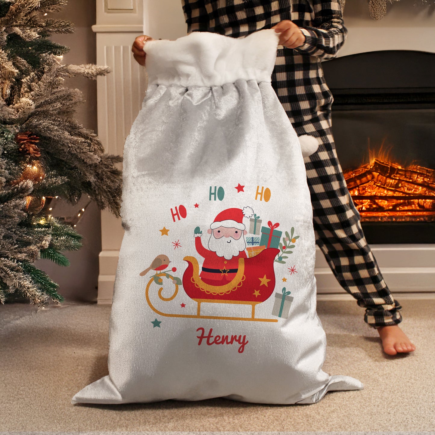Santa Sleigh Personalised Christmas Sack