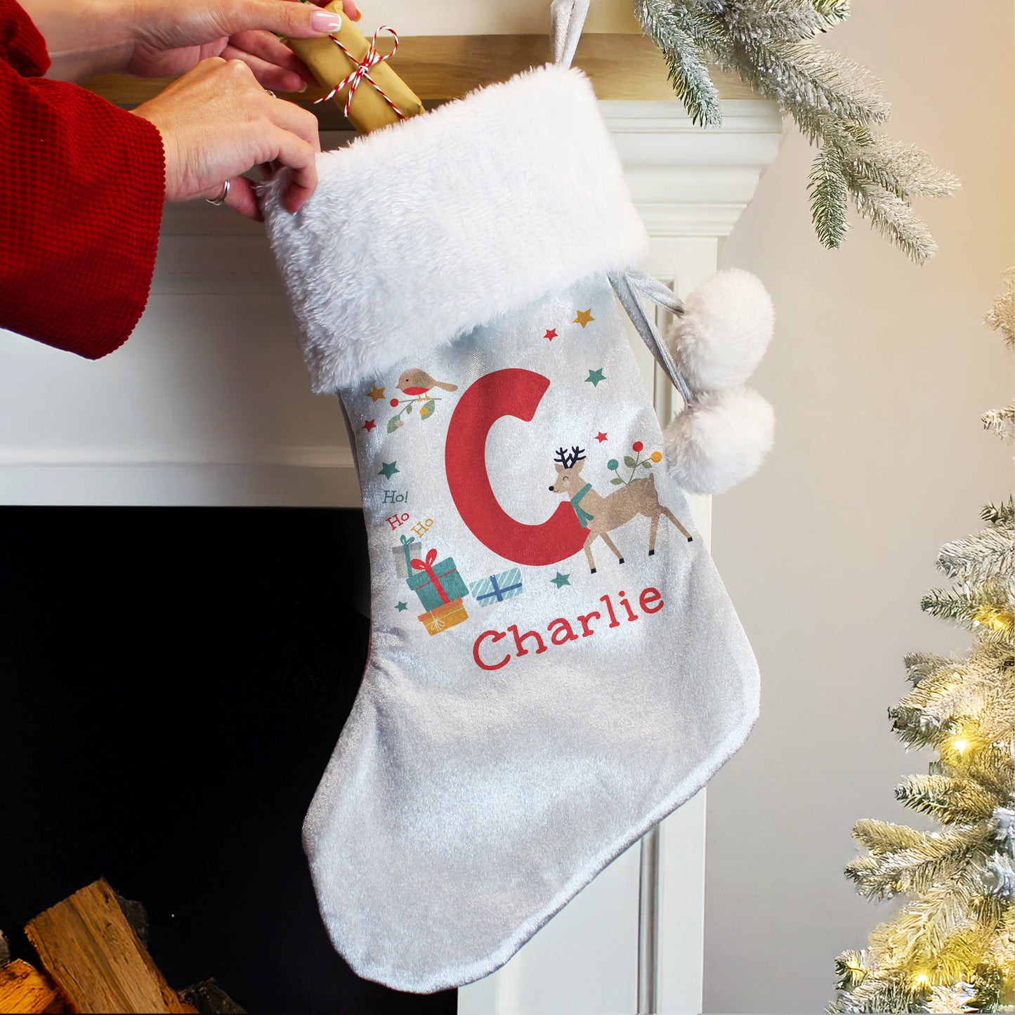 Reindeer Initial Personalised Christmas Stocking