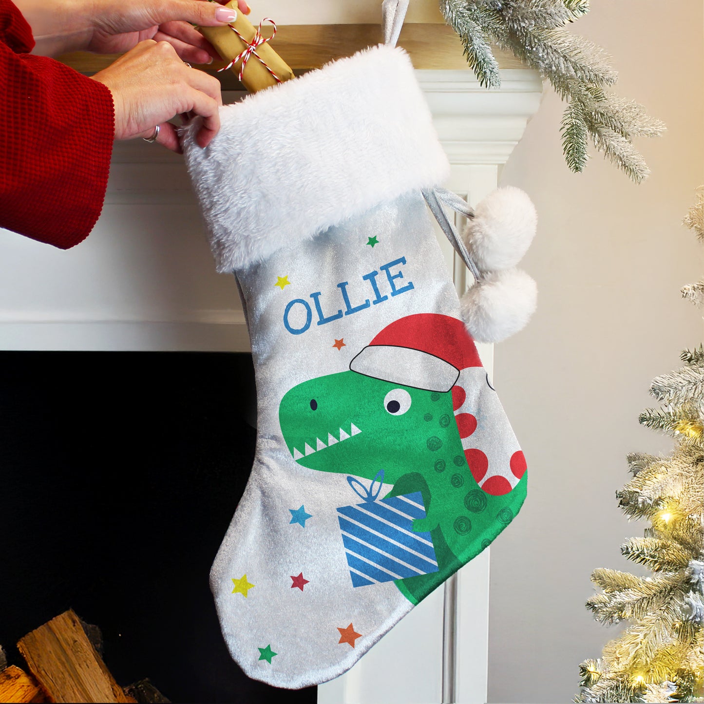 Dinosaur Personalised Christmas Stocking