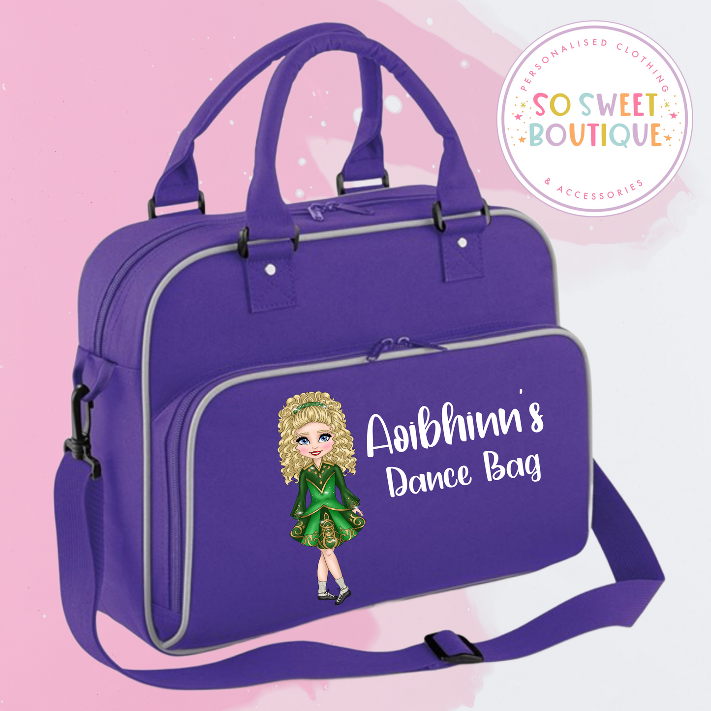 Irish Dancing themed Personalised Purple & Grey Shoulder Bag