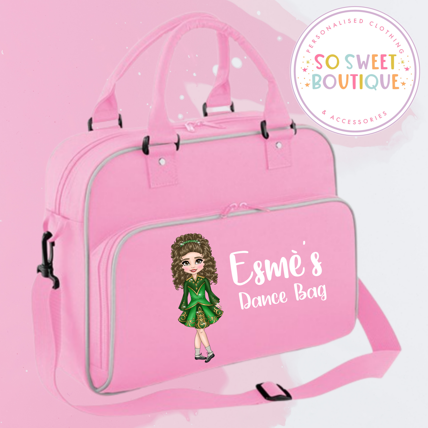 Irish Dancing themed Personalised Pink & Grey Shoulder Bag