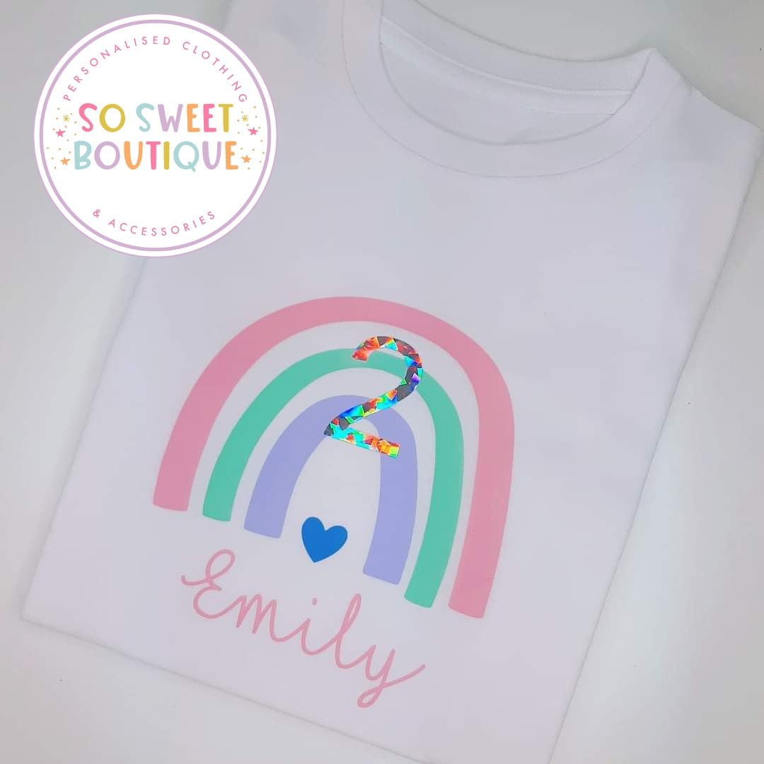 Rainbow themed Birthday White T-Shirt - SoSweetBoutiqueLtd
