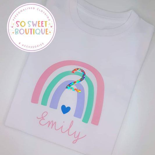 Rainbow themed Birthday White T-Shirt - SoSweetBoutiqueLtd