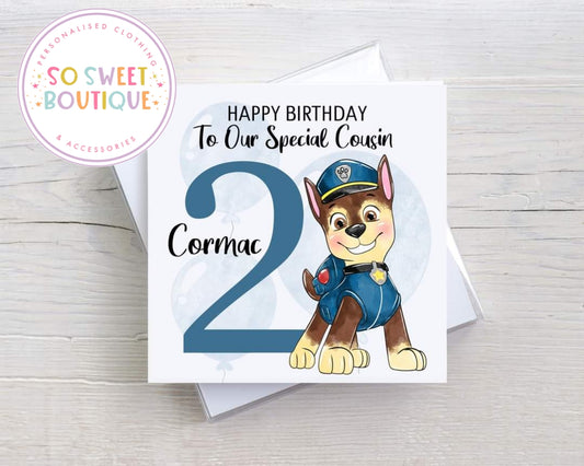 Chase Paw Patrol Personalised Birthday Card