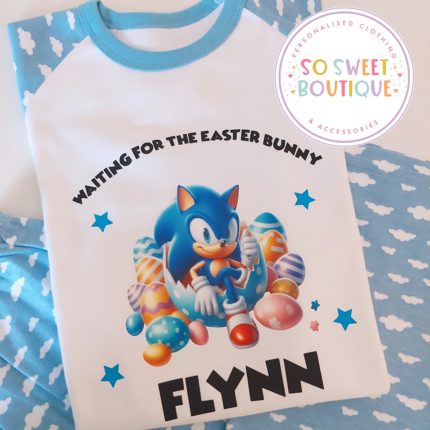 Waiting For The Easter Bunny Sonic themed Pyjamas - SoSweetBoutiqueLtd