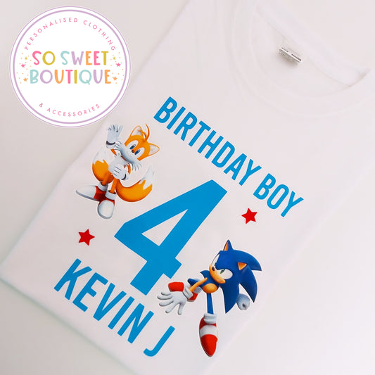 Sonic themed Birthday White T-Shirt - SoSweetBoutiqueLtd