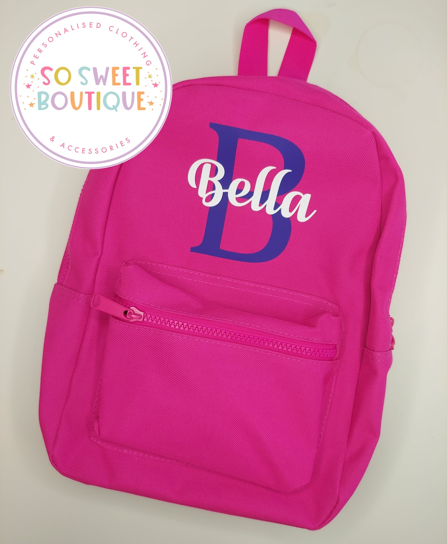 Fuchsia Pink Initial Style Personalised Backpack