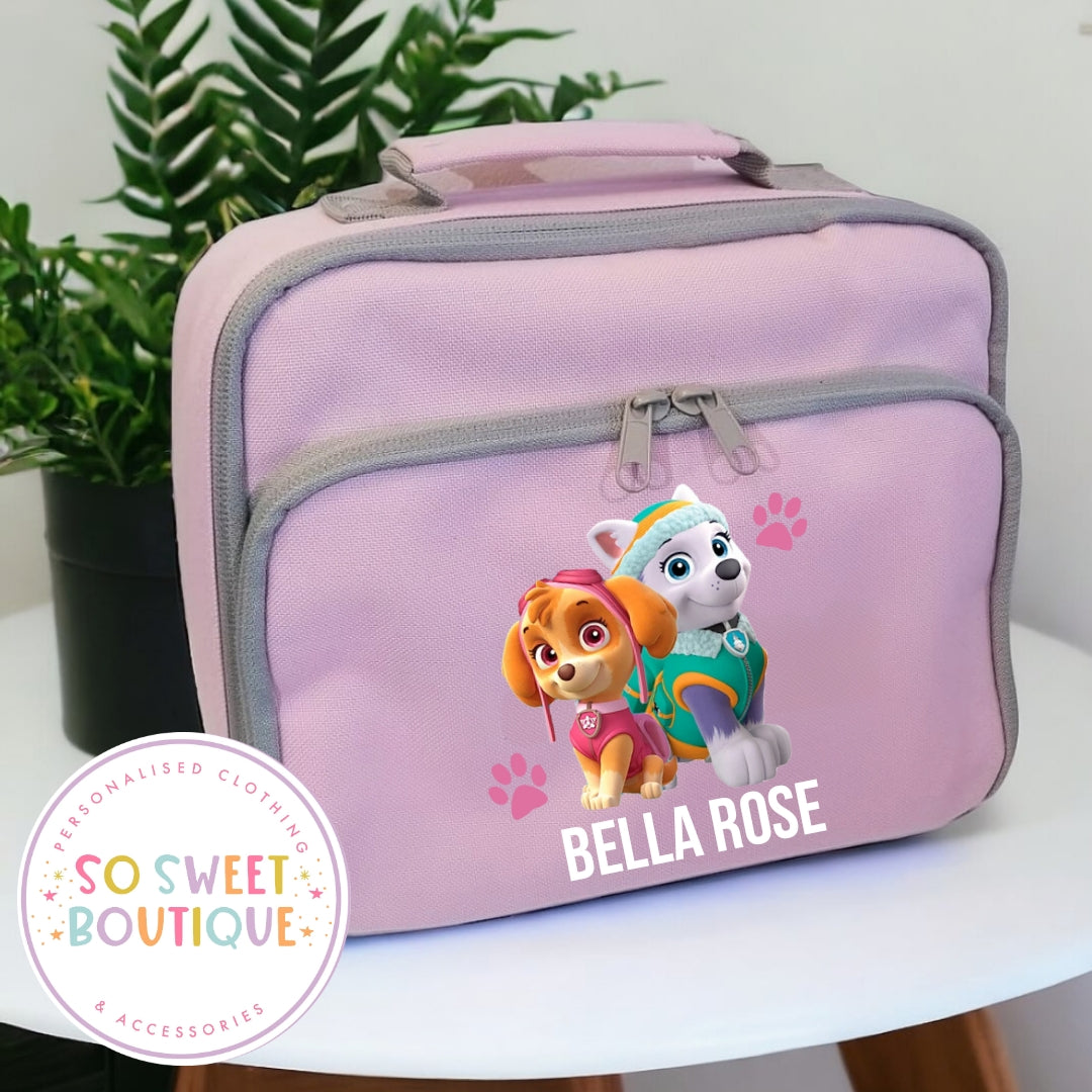 Paw Patrol themed Personalised Pink Insulated Lunch Bag