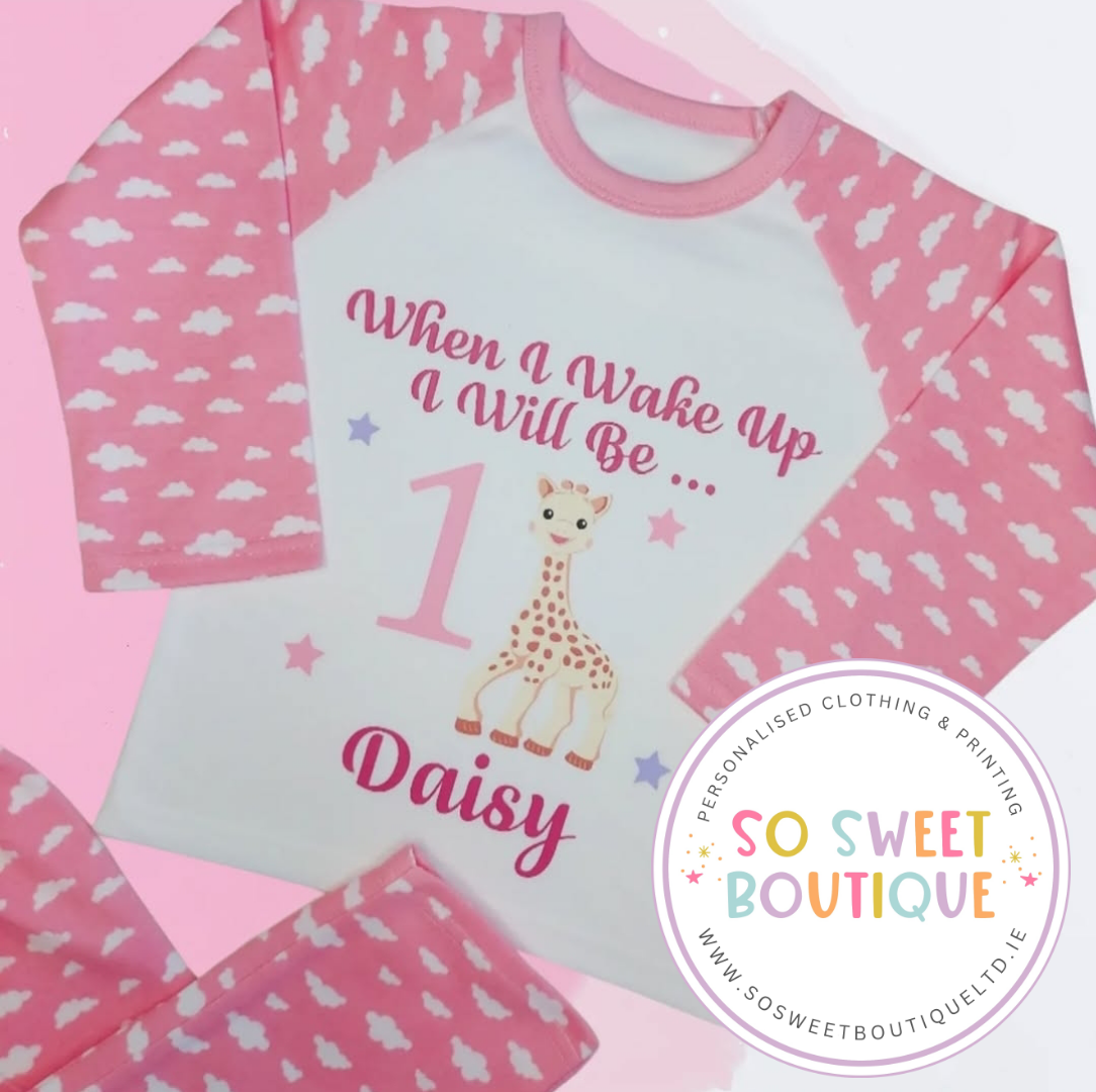 Sophie The Giraffe When I Wake Up Personalised Birthday Pyjamas - SoSweetBoutiqueLtd