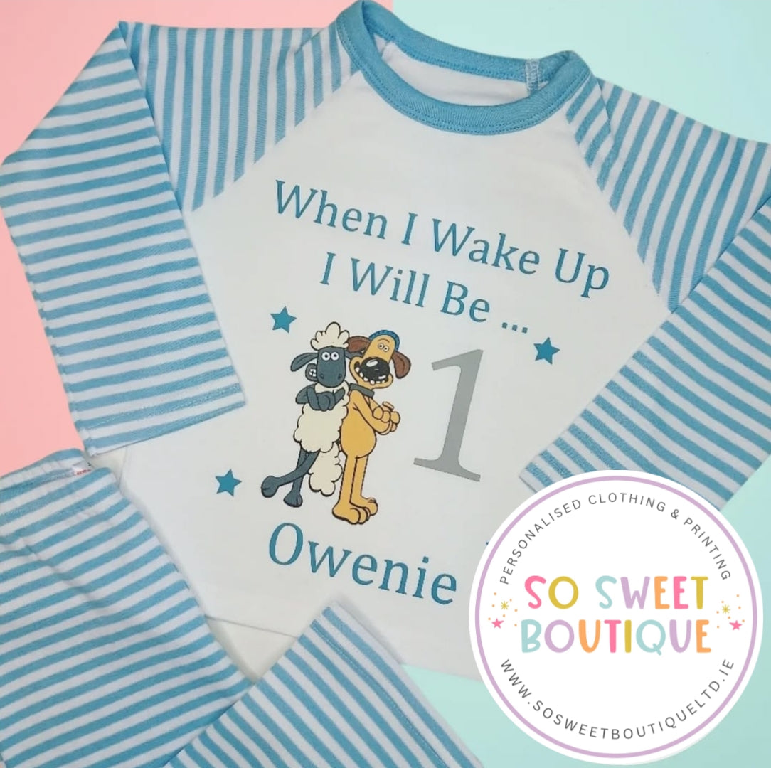 Shaun The Sheep When I Wake Up Personalised Birthday Pyjamas - SoSweetBoutiqueLtd