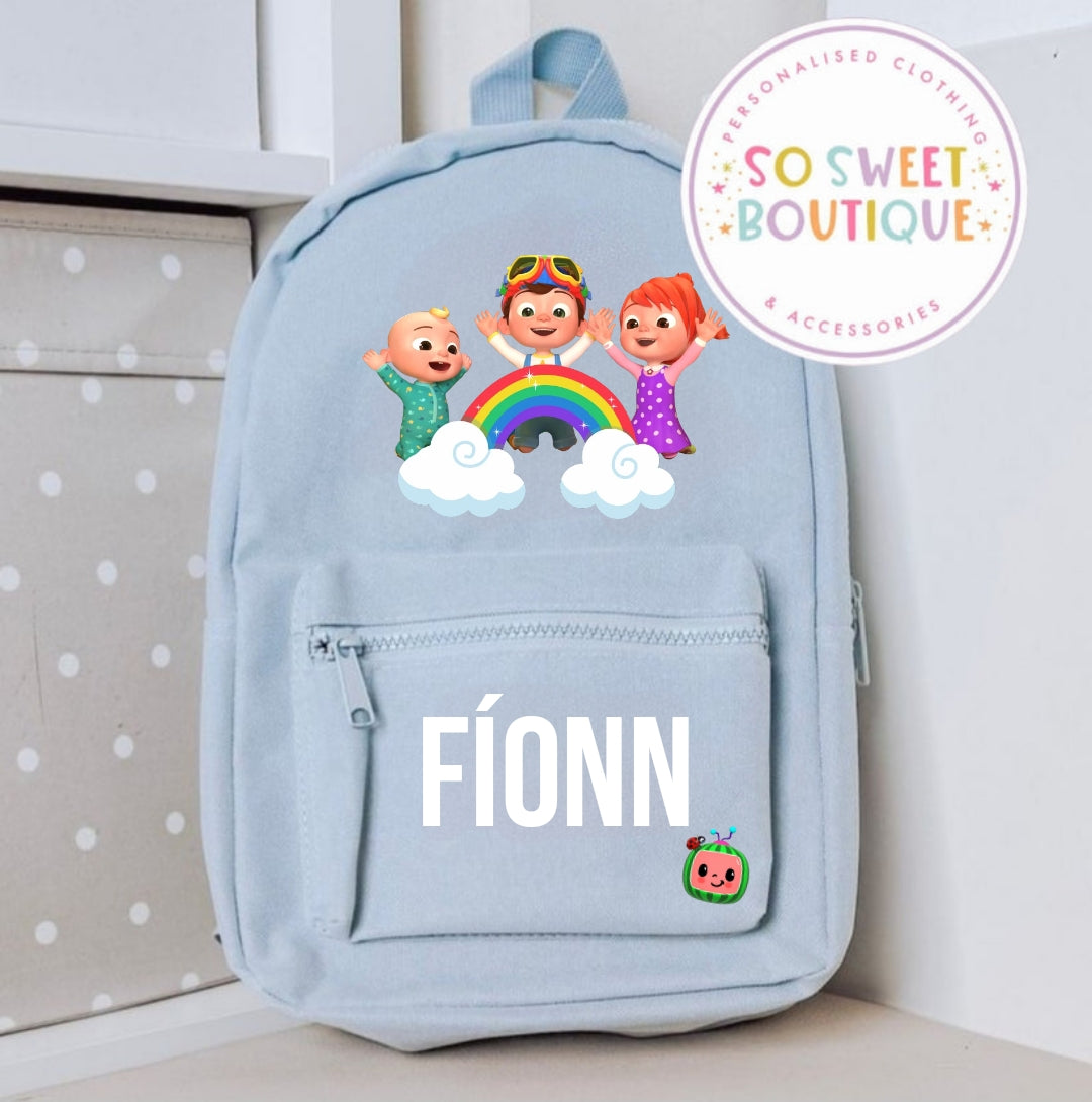 Pastel Blue Cocomelon themed Baby & Toddler Mini Backpack - SoSweetBoutiqueLtd