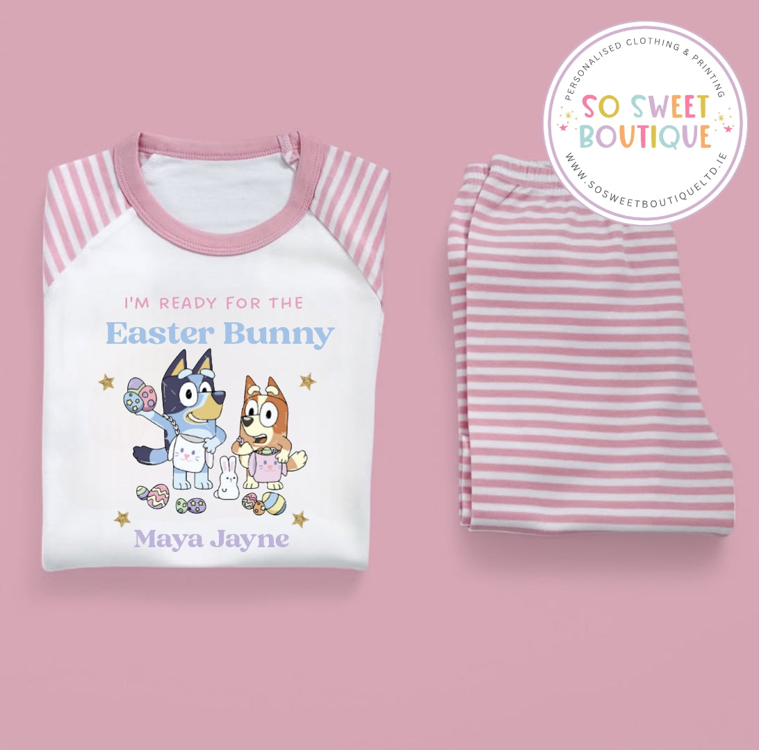 Bluey & Bingo Pink Stripe Personalised Easter Pyjamas