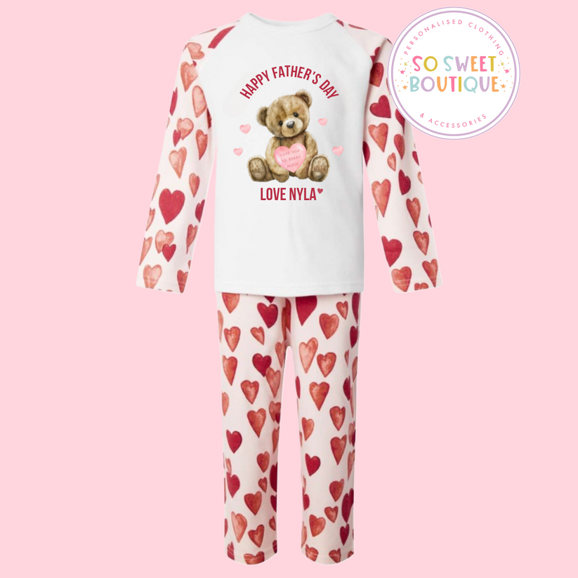 Bear Father's Day Loveheart themed Personalised Pyjamas - SoSweetBoutiqueLtd