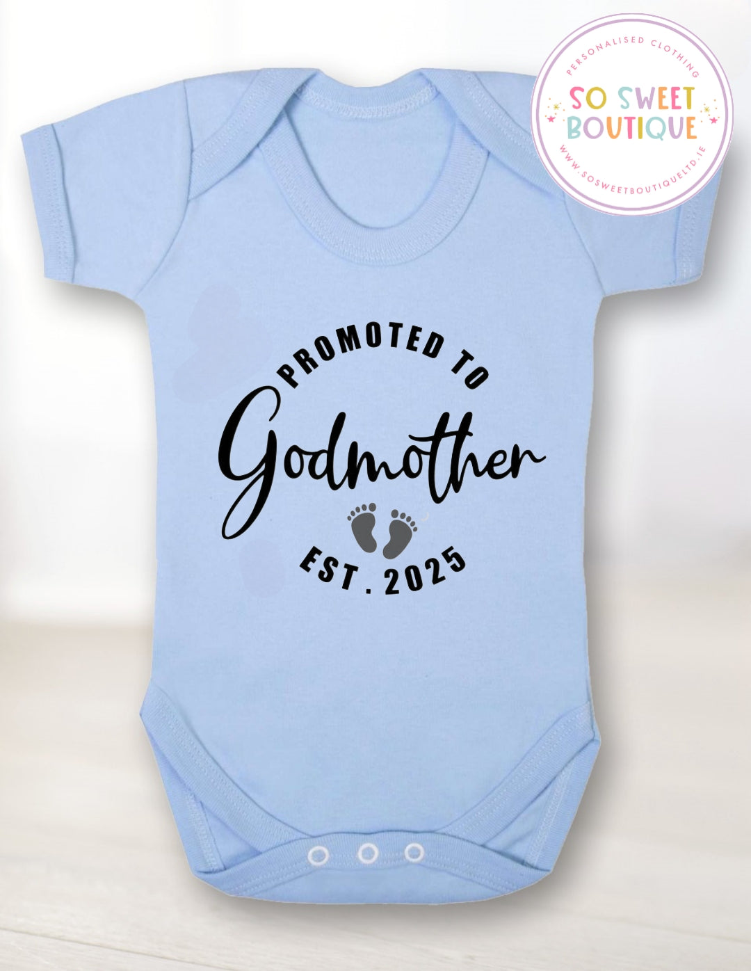 Personalised Promoted To Godfather|Godmother Unisex Baby Vest - 3 Colour Options