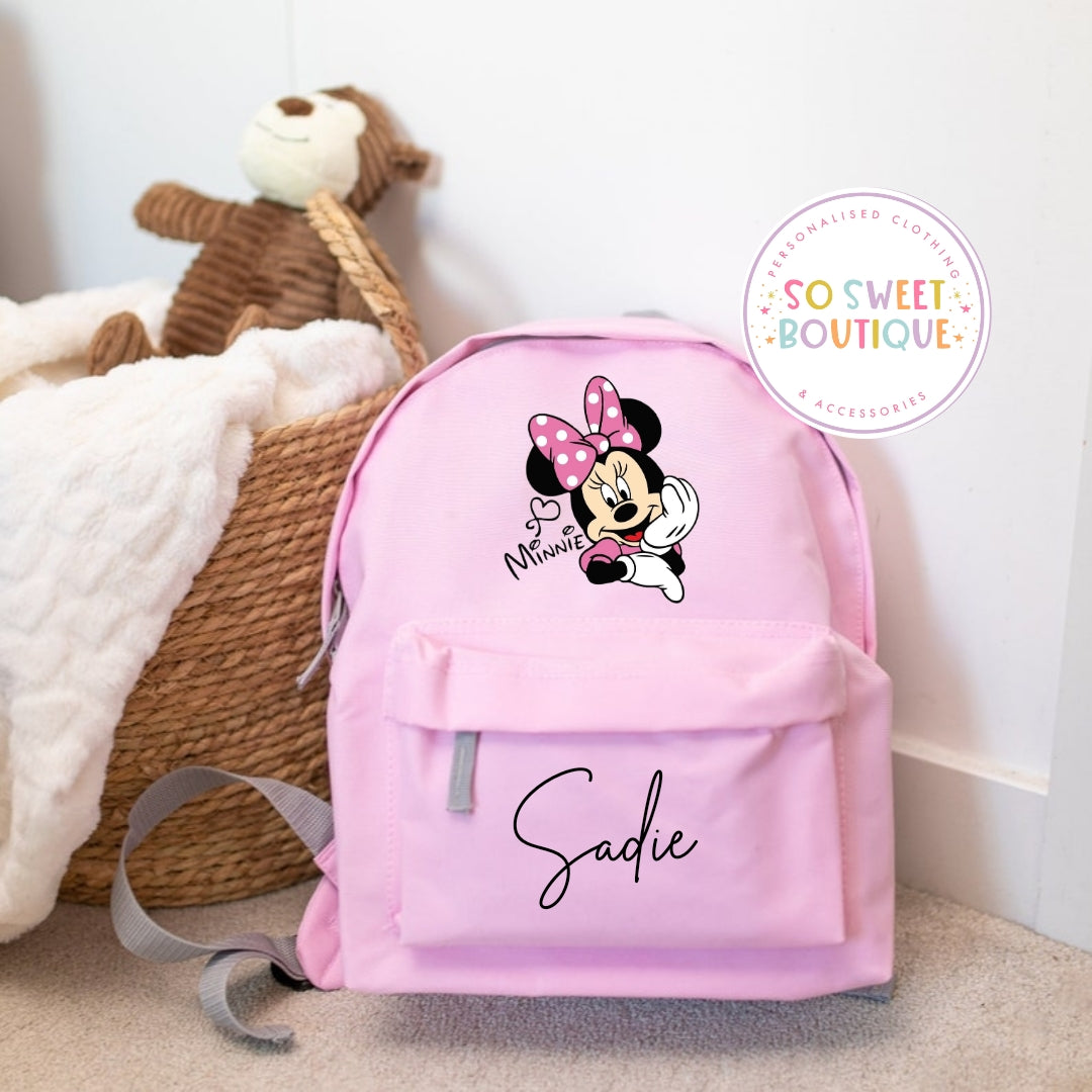 Minnie Mouse Personalised Pink School Bag - 2 Size Options