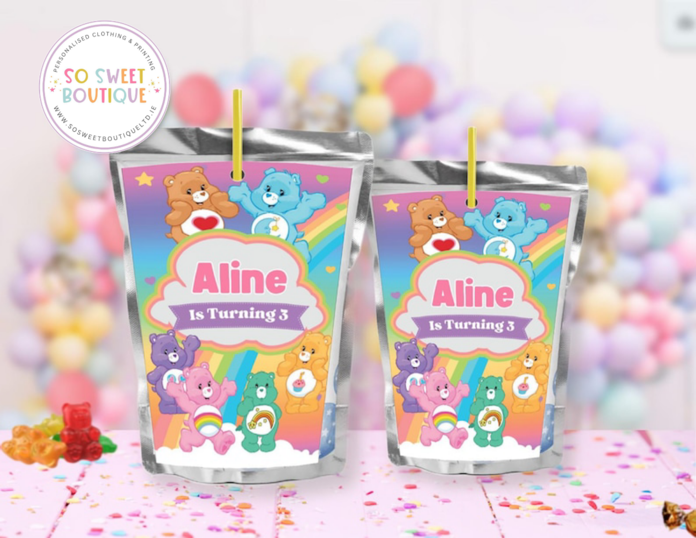 Care Bears Birthday Personalised Capri Sun Labels