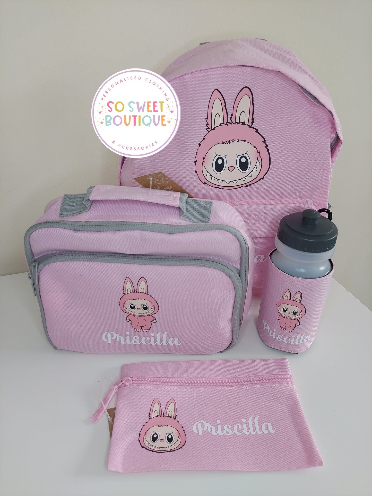 Labubu themed 4 Piece Pink School Bundle