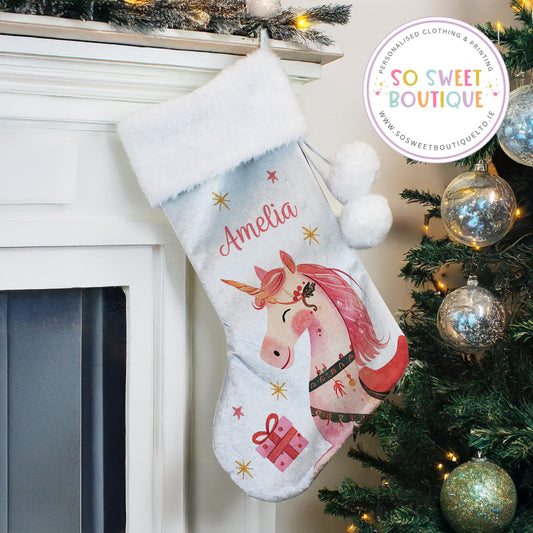 Unicorn Personalised Christmas Stocking