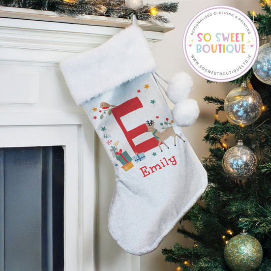 Reindeer Initial Personalised Christmas Stocking
