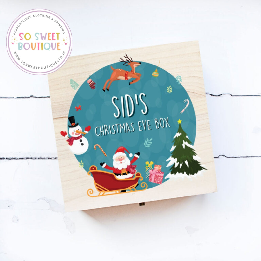 Teal Santa Personalised Christmas Eve Wooden Box