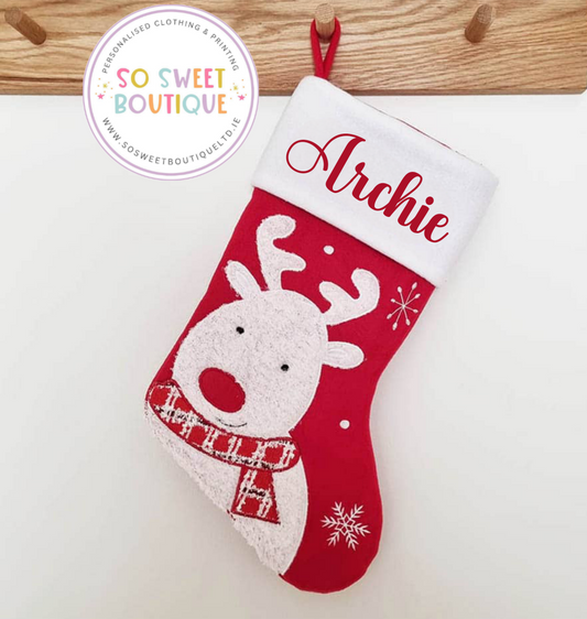 Red Reindeer Personalised Stocking