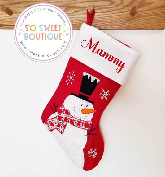 Red Snowman Personalised Christmas Stocking