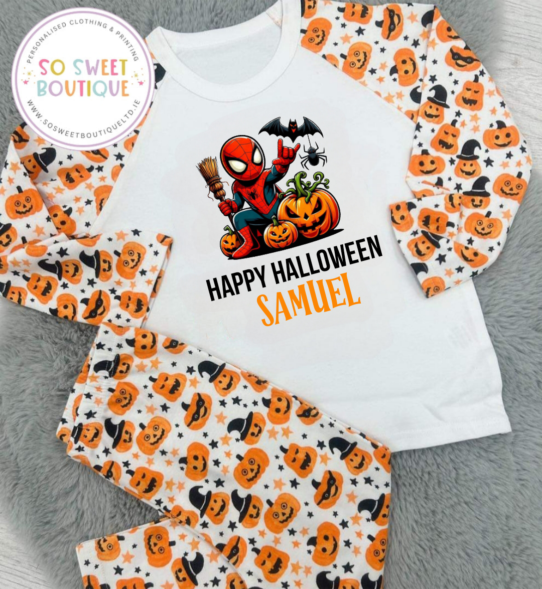 Spiderman Halloween themed Personalised Pumpkin Pyjamas