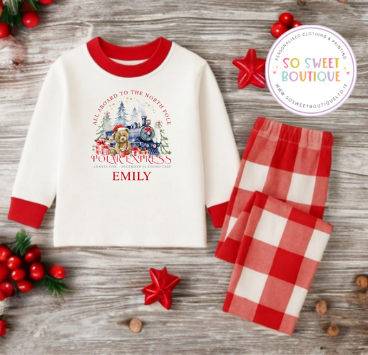 Polar Express Red Check Unisex Personalised Christmas Pyjamas