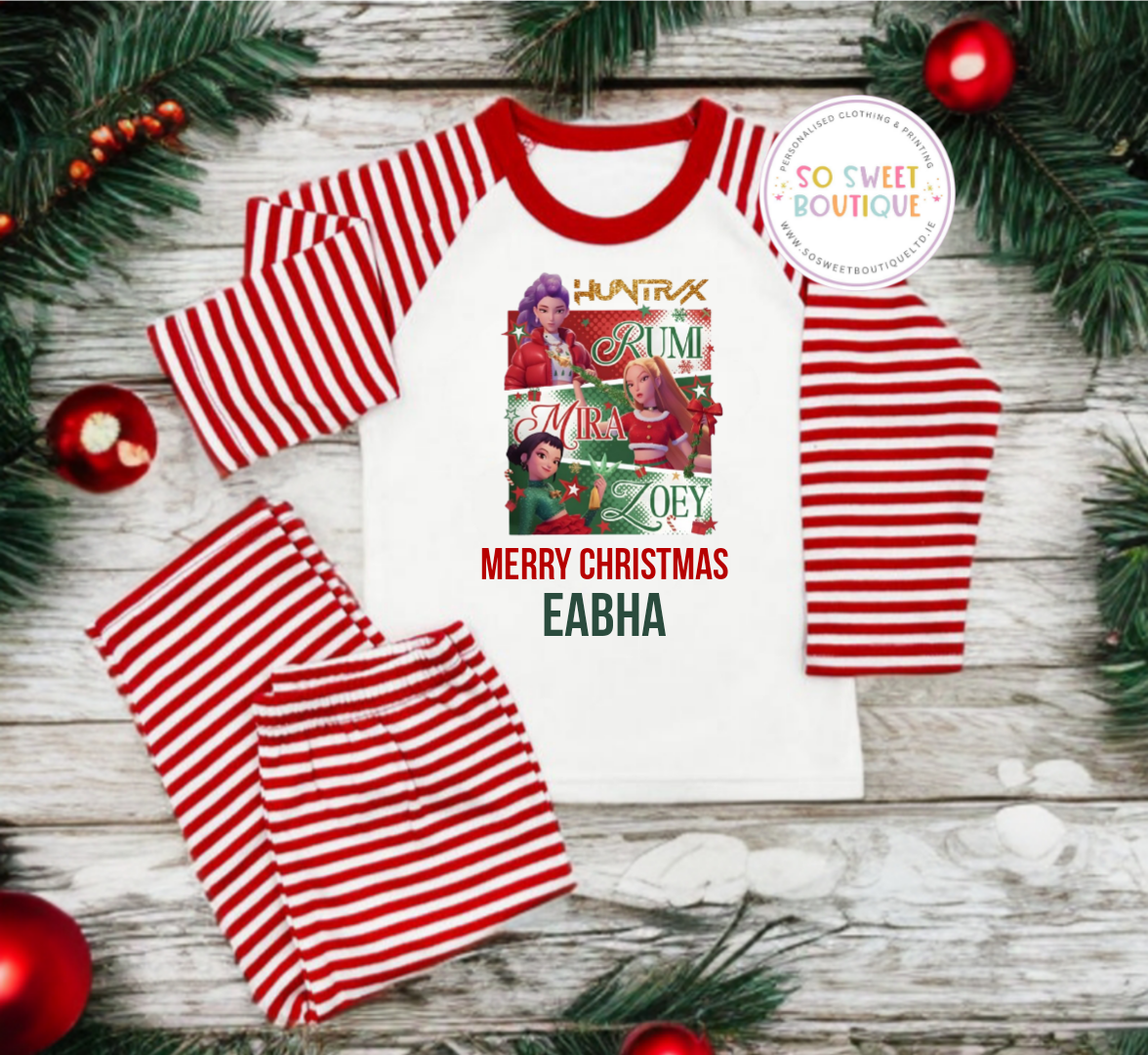 KPOP Demon Hunters Personalised Christmas Red Stripe Pyjamas