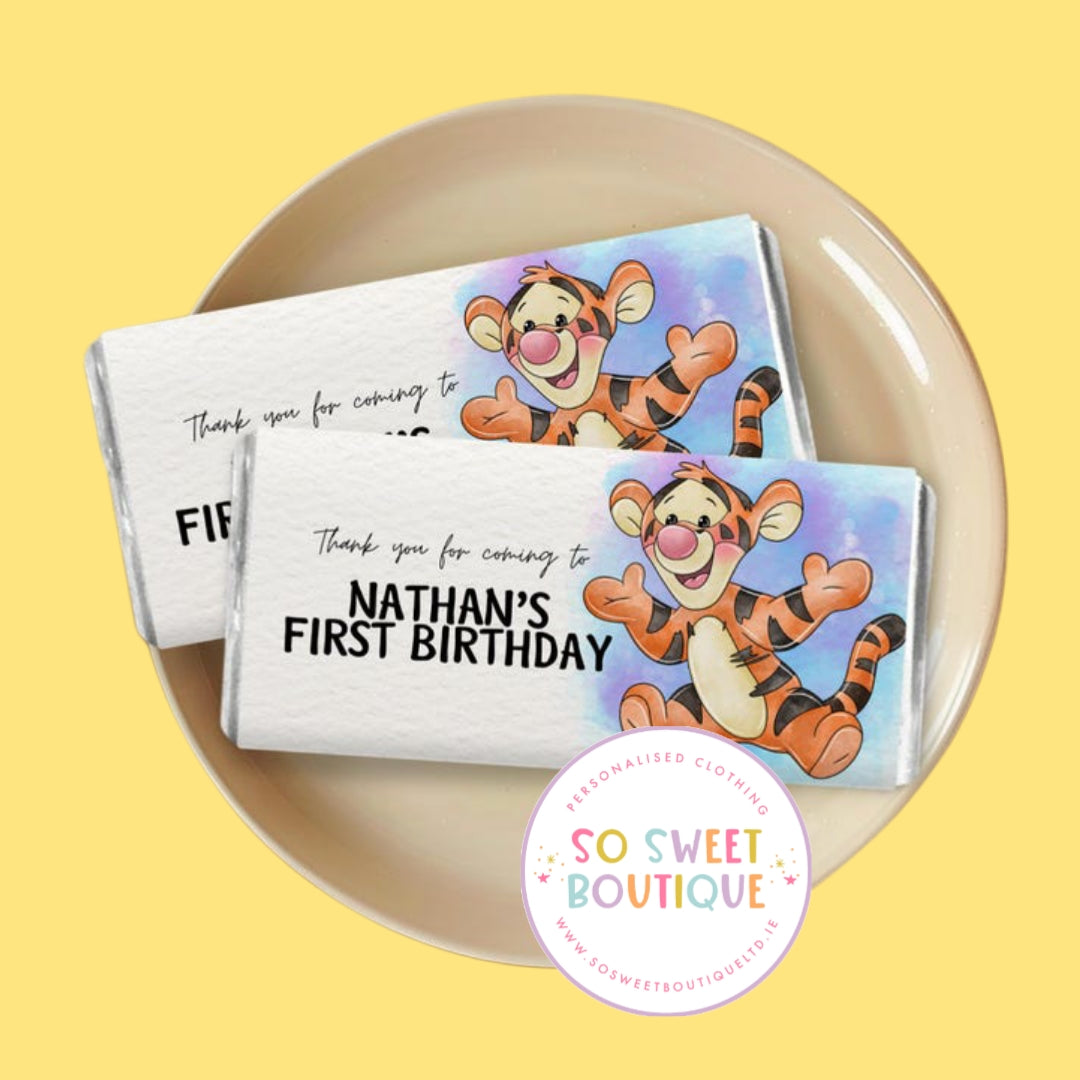 Tigger themed Personalised 40g Milk Chocolate Bars - 5 Pack - SoSweetBoutiqueLtd