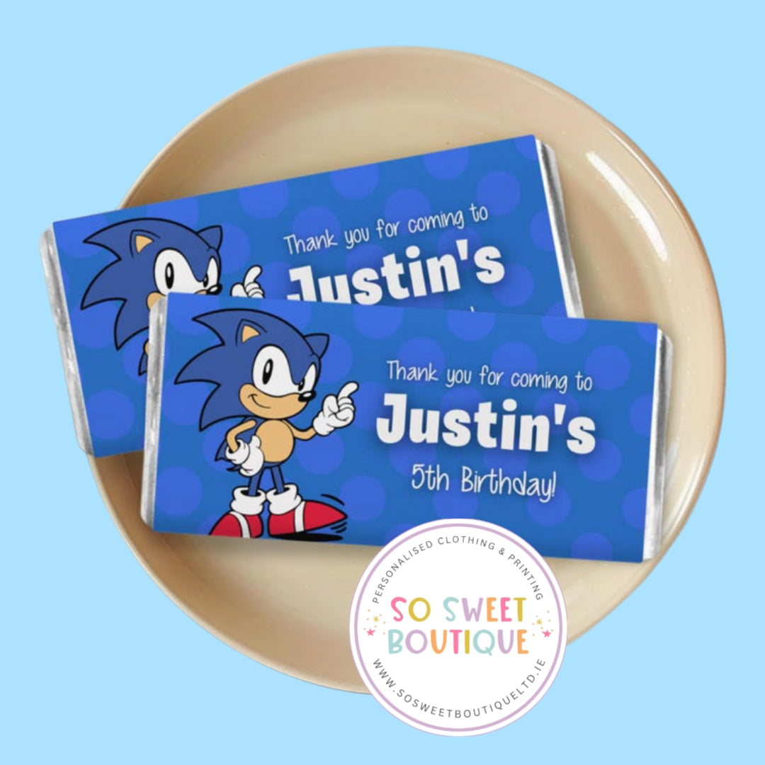 Sonic The Hedgehog themed Personalised 40g Milk Chocolate Bars - 5 Pack - SoSweetBoutiqueLtd