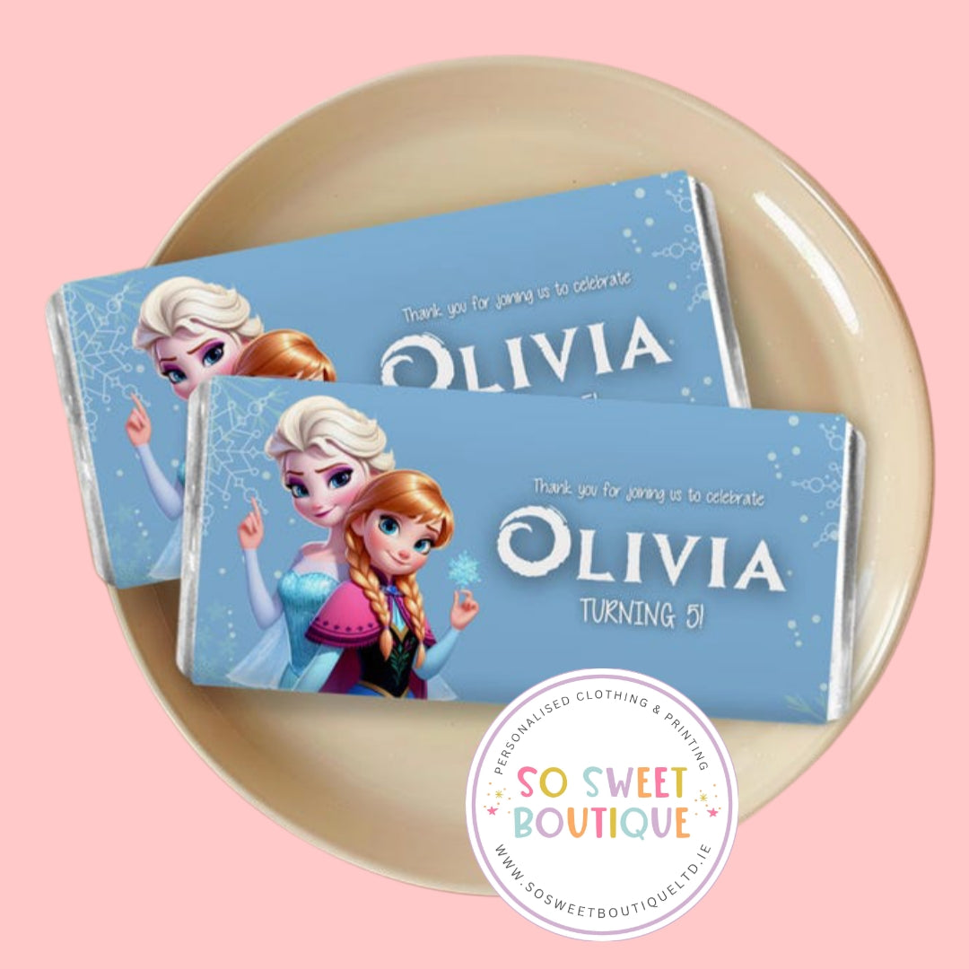 Frozen Anna & Elsa themed Personalised 40g Milk Chocolate Bars - 5 Pack - SoSweetBoutiqueLtd