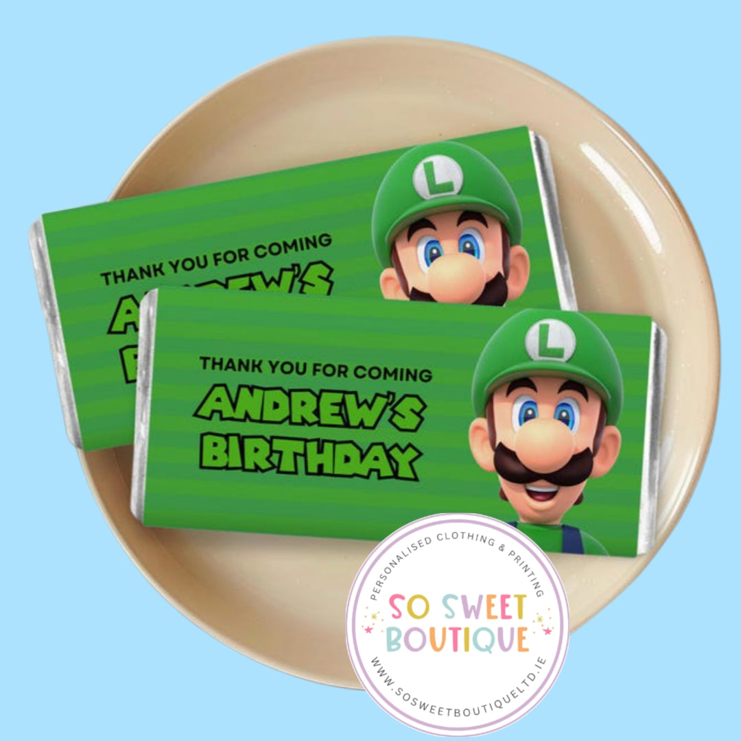 Luigi Super Mario themed Personalised 40g Milk Chocolate Bars - 5 Pack